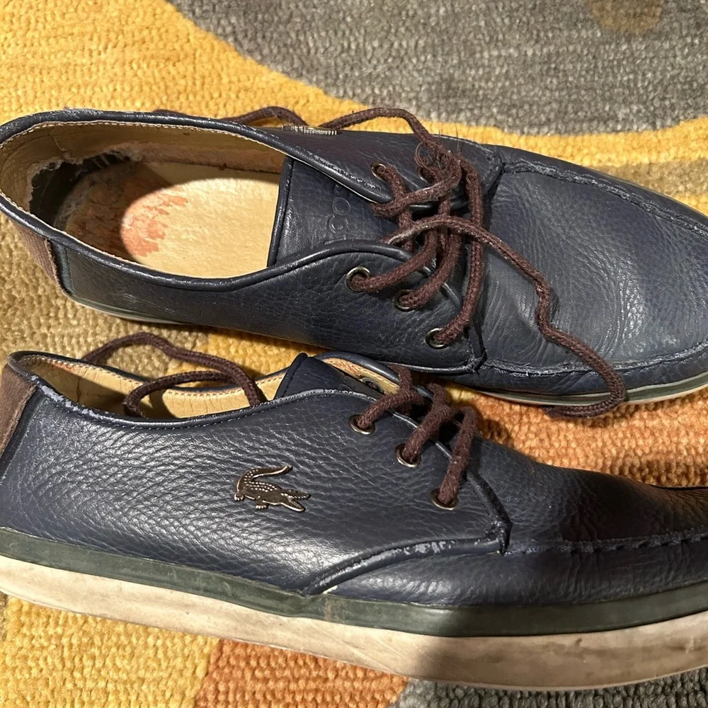 Lacoste Servin 8 Navy Blue Leather Boat Shoes Casual Loafers Men’s Size 9.5